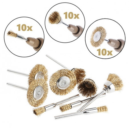 Set di 30 spazzole in ottone, 3 forme (gambo 3 mm) Set di 30 spazzole in ottone, 3 forme (gambo 3 mm)