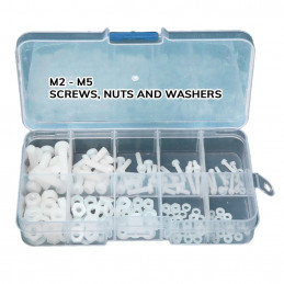 Set of 300 nylon bolts, nuts and washers (white and black)