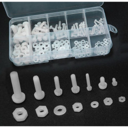 Set of 300 nylon bolts, nuts and washers (white and black)