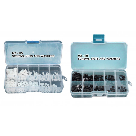 Set of 300 nylon bolts, nuts and washers (white and black)