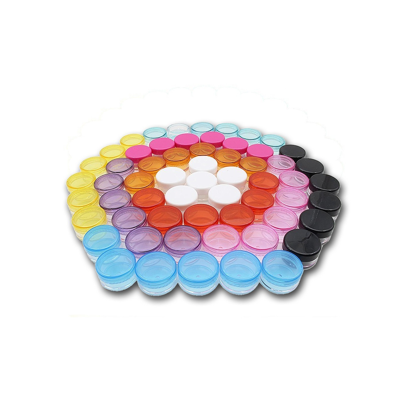 Set of 80 plastic jars (5 ml) with colored screw caps