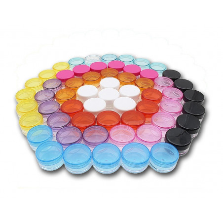 Set of 80 plastic jars (5 ml) with colored screw caps
