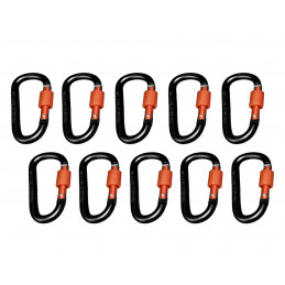 Set of 10 carabiners, color 2: black orange, 100 kg
