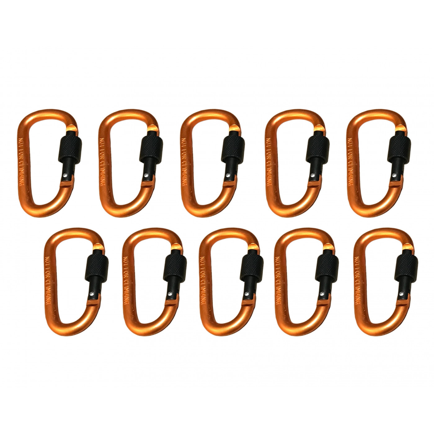 Set of 10 carabiners, color 3: orange, 100 kg
