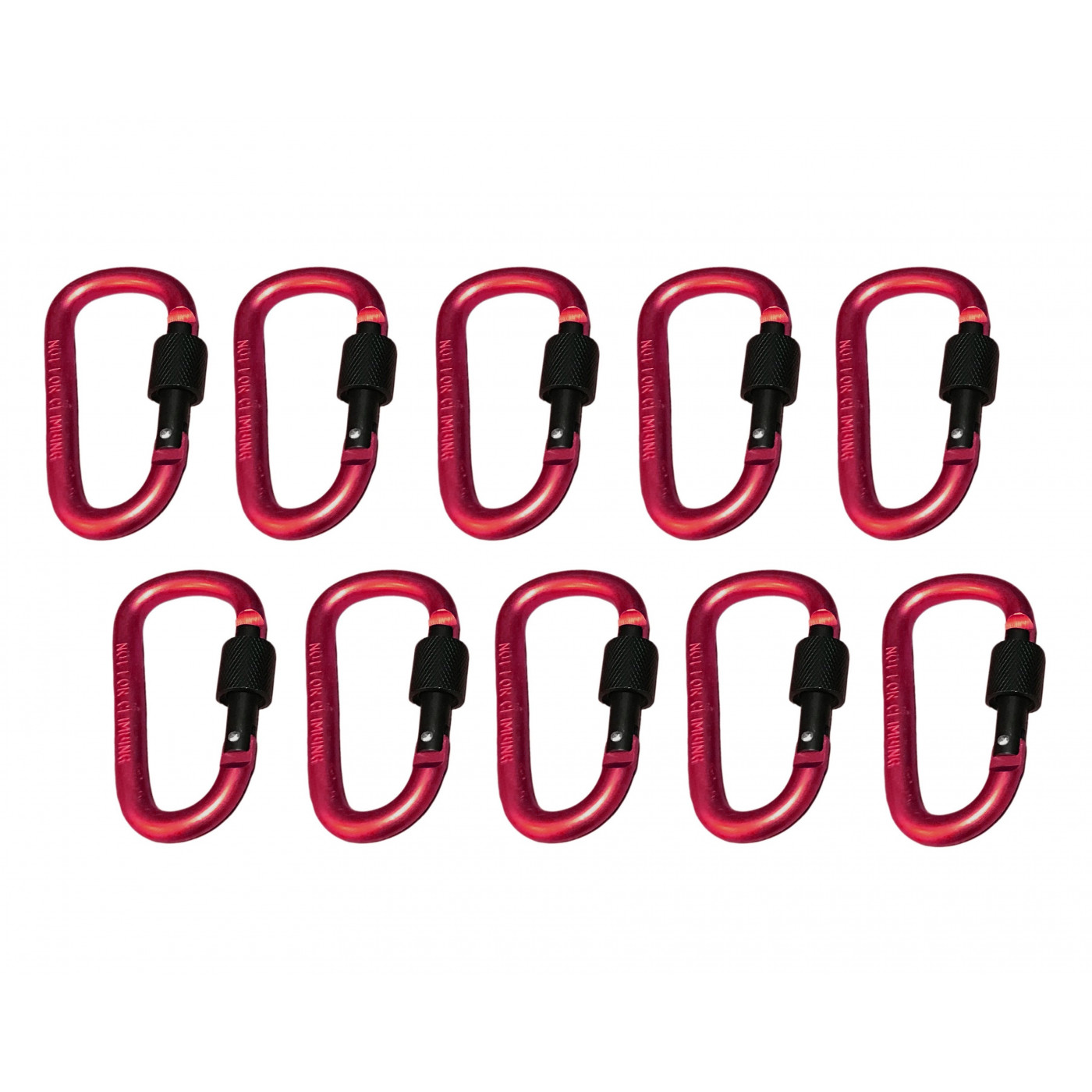 Set of 10 carabiners, color 5: red, 100 kg