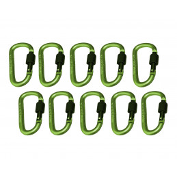 Set of 10 carabiners, color 6: light green, 100 kg