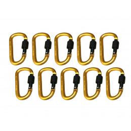 Set of 10 carabiners, color 8: yellow, 100 kg