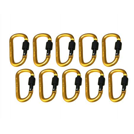 Set of 10 carabiners, color 8: yellow, 100 kg