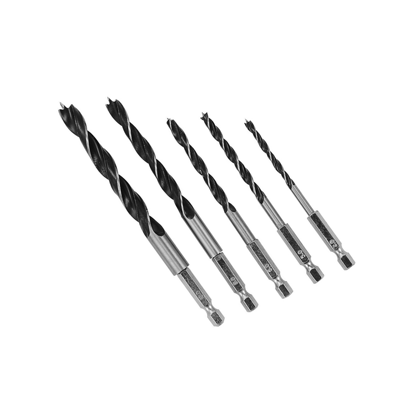 Set of 5 wood drill bits (4,5,6,8,10 mm with hex shank)