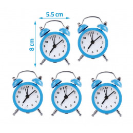Set of 5 funny little alarm clocks (baby blue, battery)
