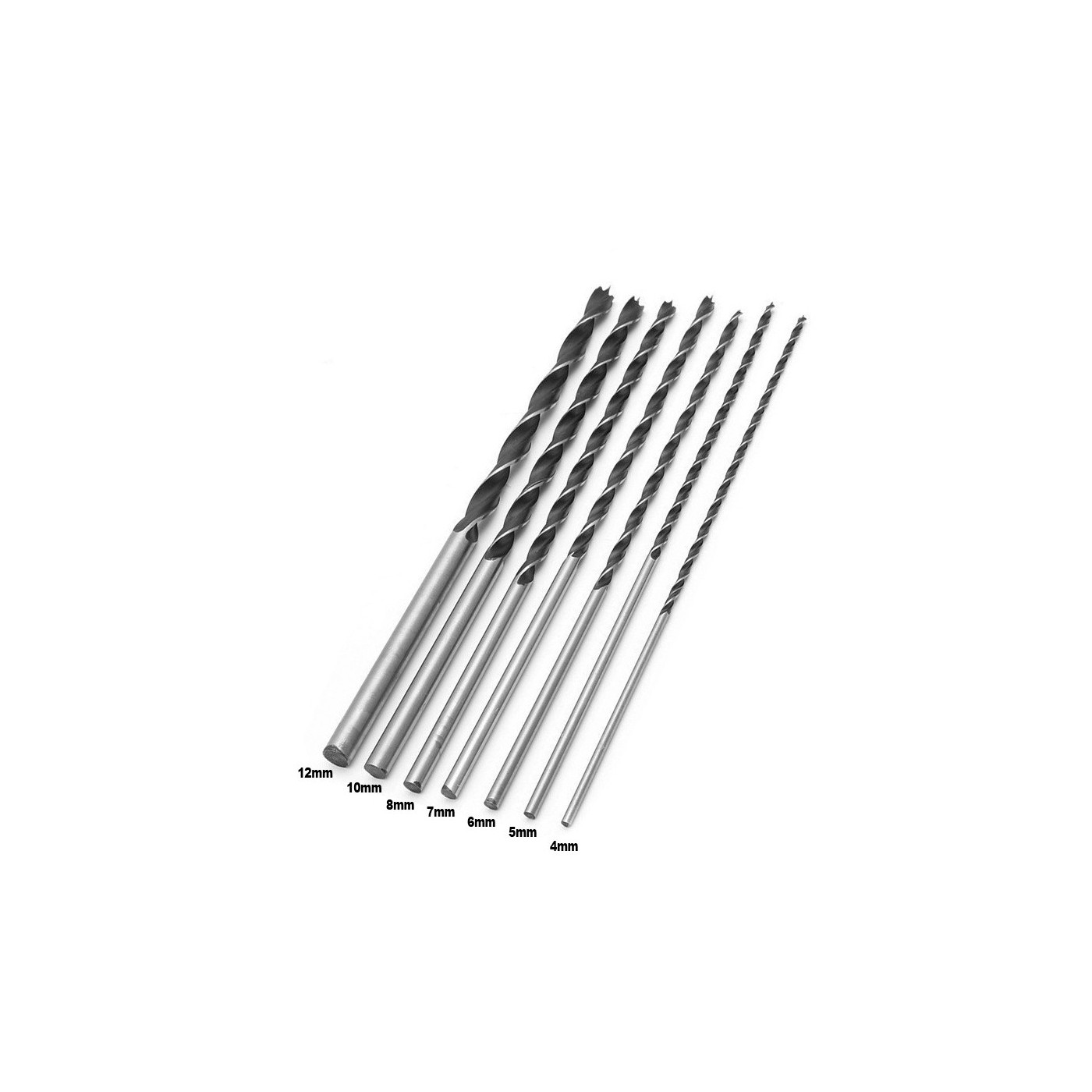 Set of 7 wood drills (4-12 mm) extra long wood drill bits (300