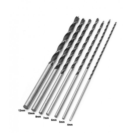 Set of 7 wood drills (4-12 mm) extra long wood drill bits (300