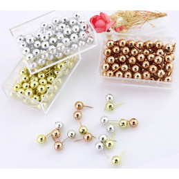 Set of 300 pcs ball push pins: silver, gold, rosegold