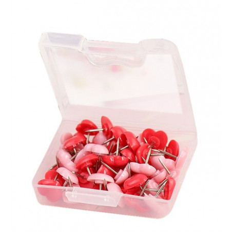 Set van 240 punaises: mix van roze en rode hartjes in doosjes
