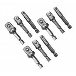 Set of 9 socket bit adapters, hex shank