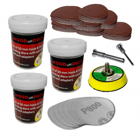 Set of 50 mm sanding pad, 100 discs (coarse), 2 adapters