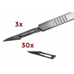 Set of 3 razor sharp scalpels (3 handles, 30 blades)
