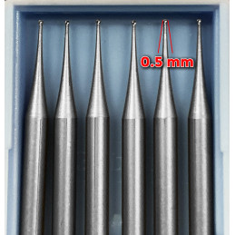 6 HSS mini milling cutters, 0.5x40 mm (ball nose only)