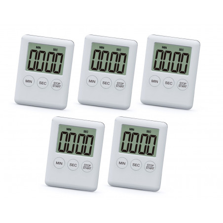 Set van 5 digitale timers, alarmklokken, wit