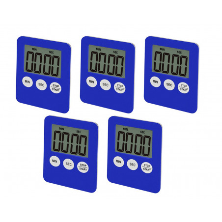 Set of 5 digital timers, alarm clocks, blue