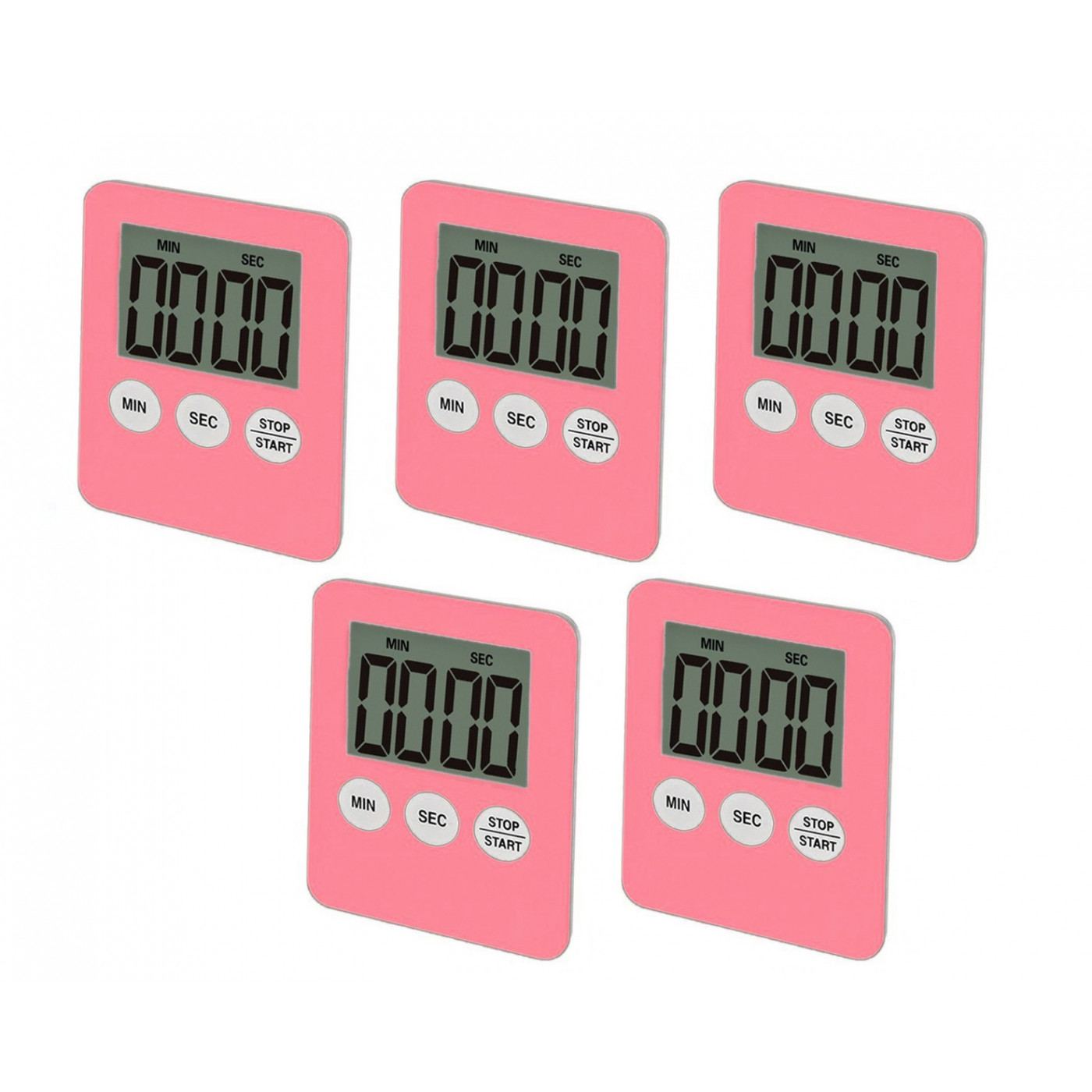 Set of 5 digital timers, alarm clocks, pink