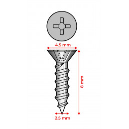 Conjunto de 300 mini parafusos (2,5x8 mm, escareado, cor de