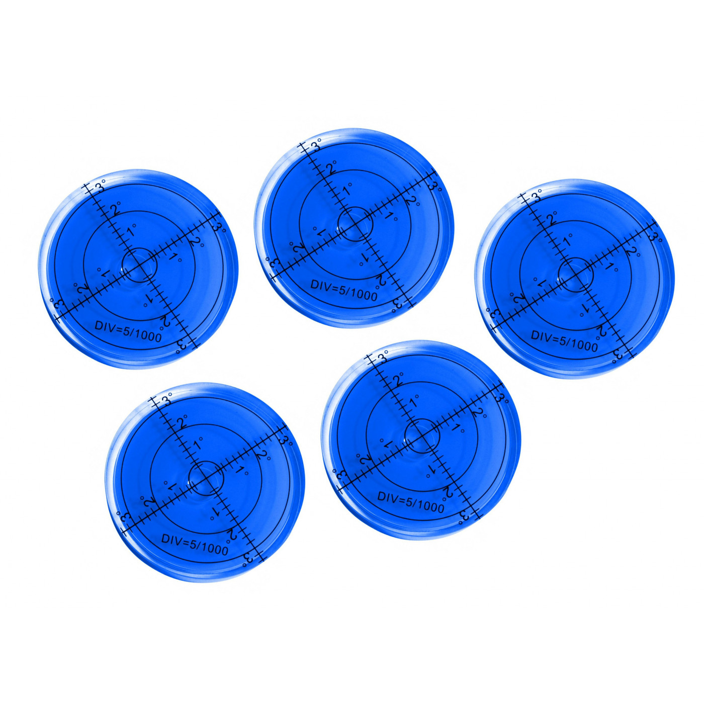 Conjunto de 5 niveles de burbuja redonda (66x11 mm, azul)