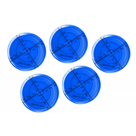 Set of 5 round bubble levels (66x11 mm, blue) Set of 5 round bubble levels (66x11 mm, blue)