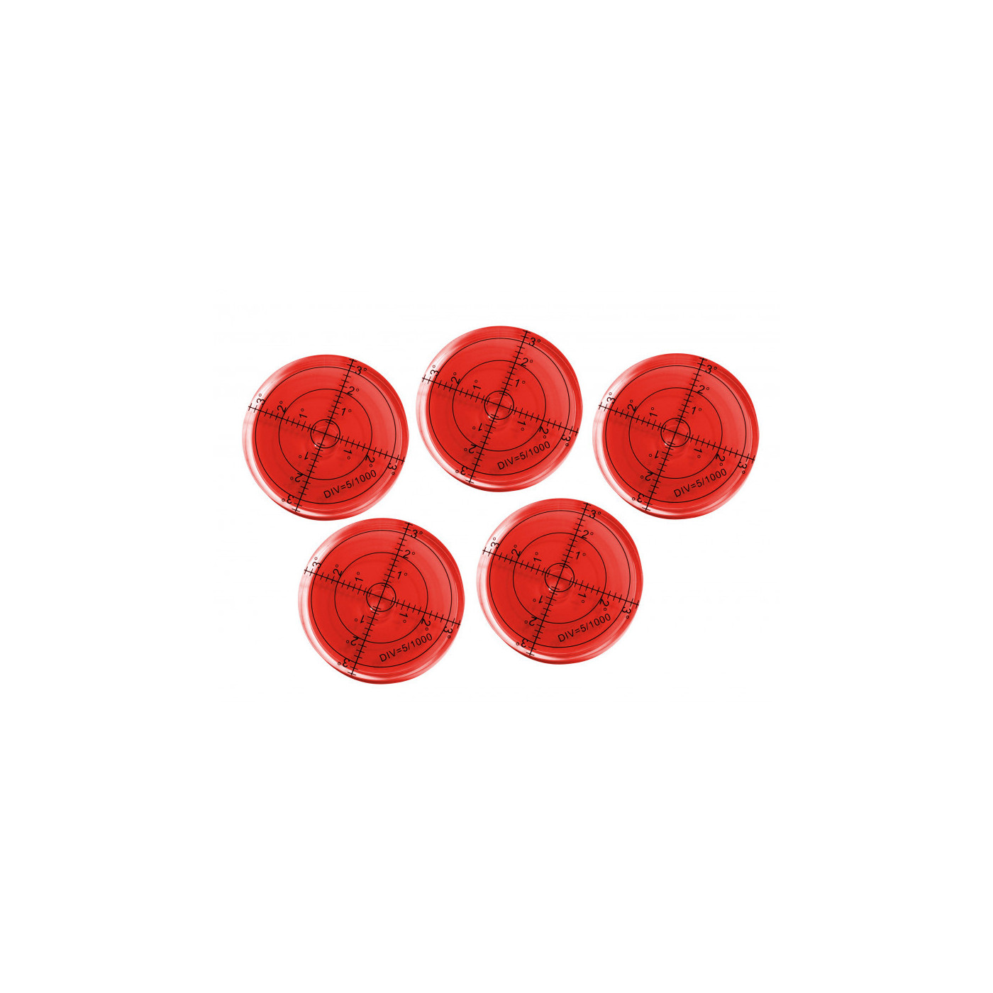 Conjunto de 5 niveles de burbuja redonda (66x11 mm, rojo)