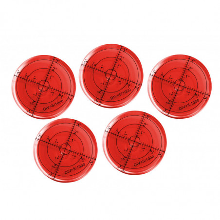 Set of 5 round bubble levels (66x11 mm, red) Set of 5 round bubble levels (66x11 mm, red)