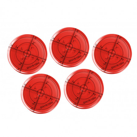 Zestaw 5 okrągłych poziomnic bąbelkowych (66x11 mm, czerwony)