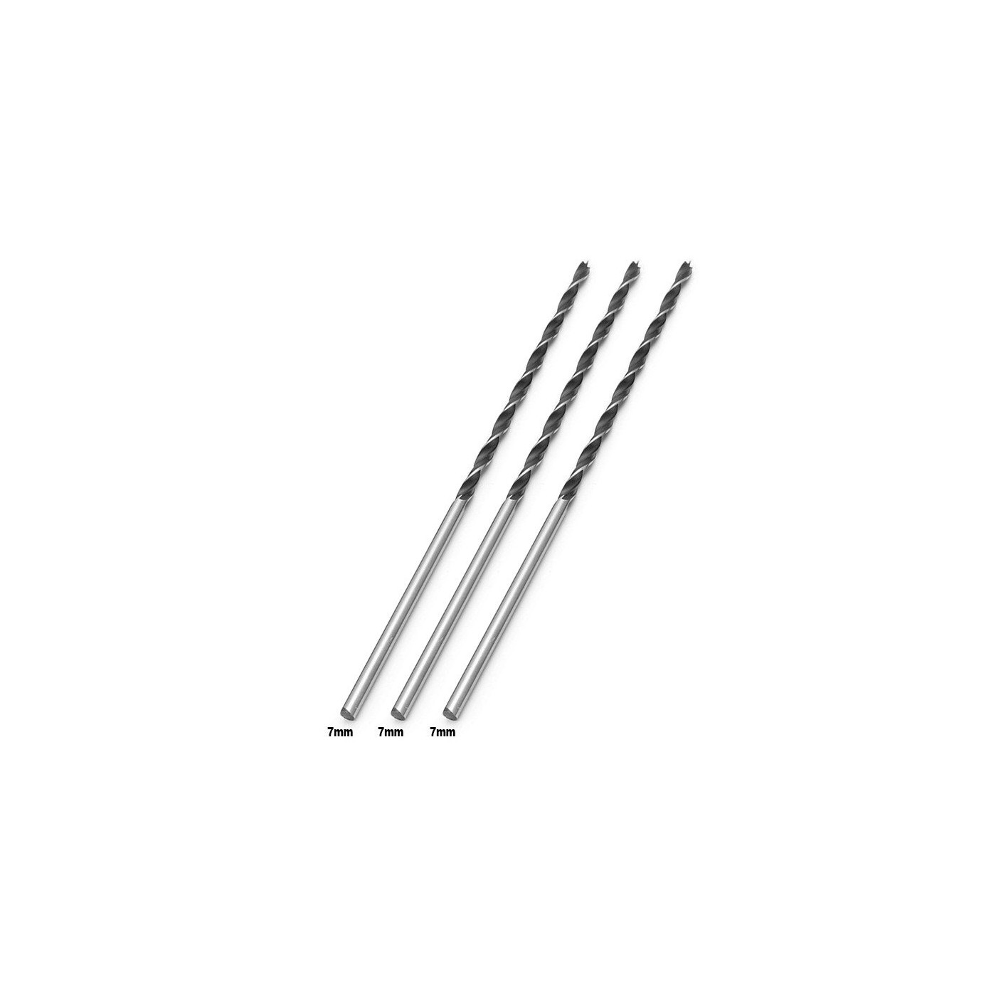 Set of 3 extra long wood drill bits (7x300 mm)