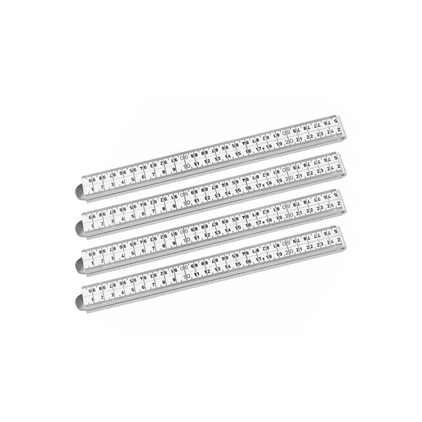 Set di 4 righelli pieghevoli (fibra, bianco, 1 metro)