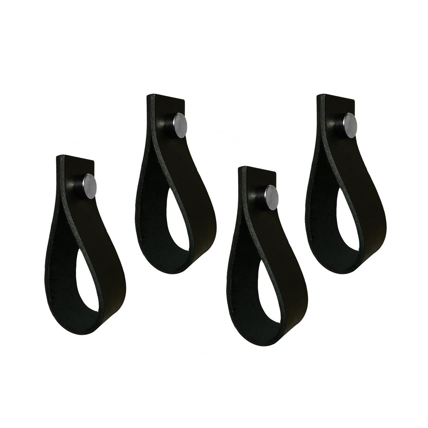 Set of 4 leather handles, loops, for furniture, black