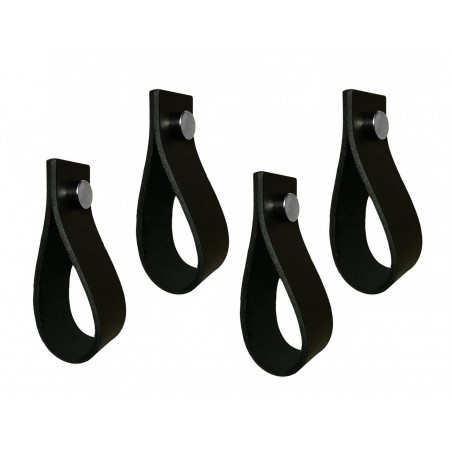 Set of 4 leather handles, loops, for furniture, black