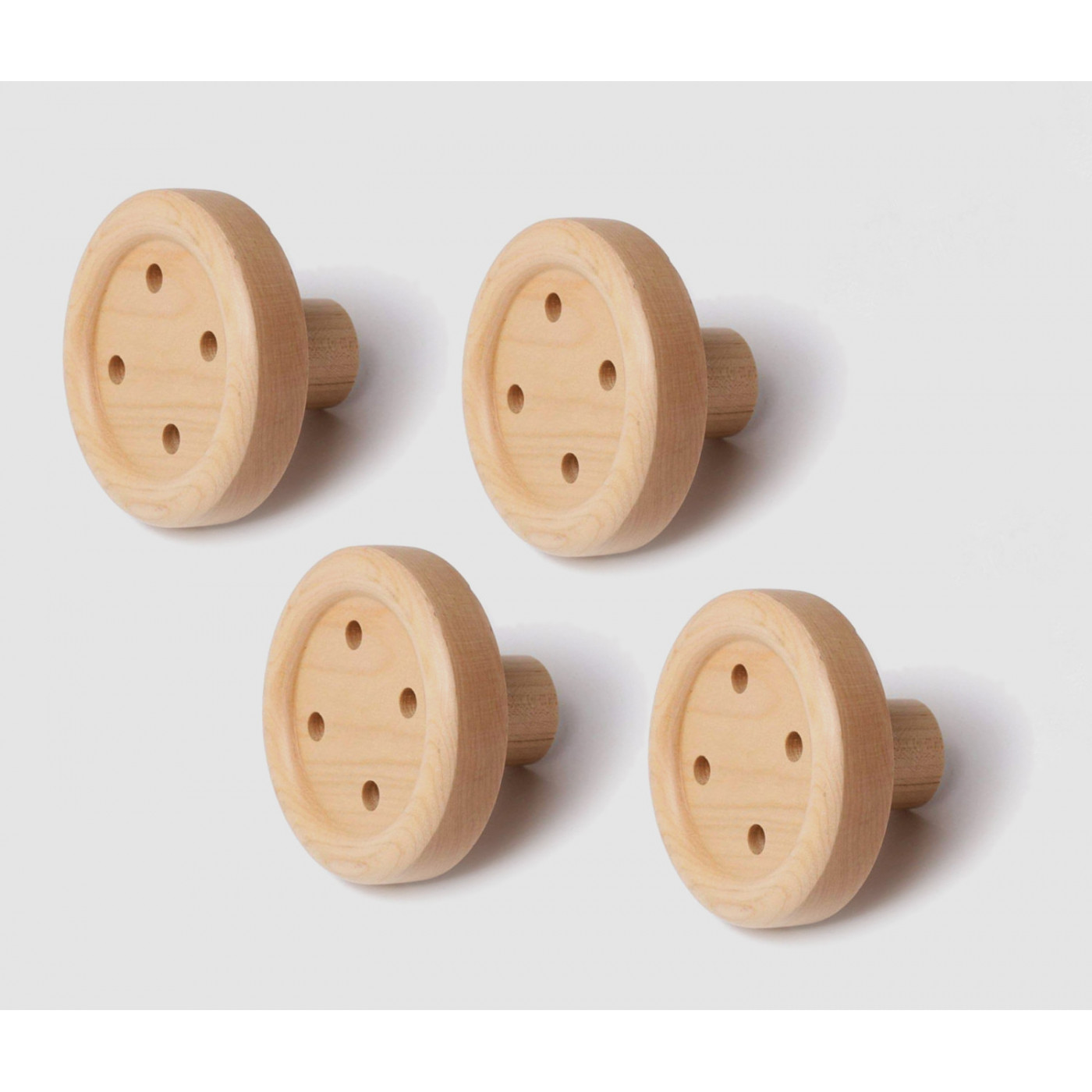 Conjunto de 4 ganchos para roupa de madeira engraçados (botões)