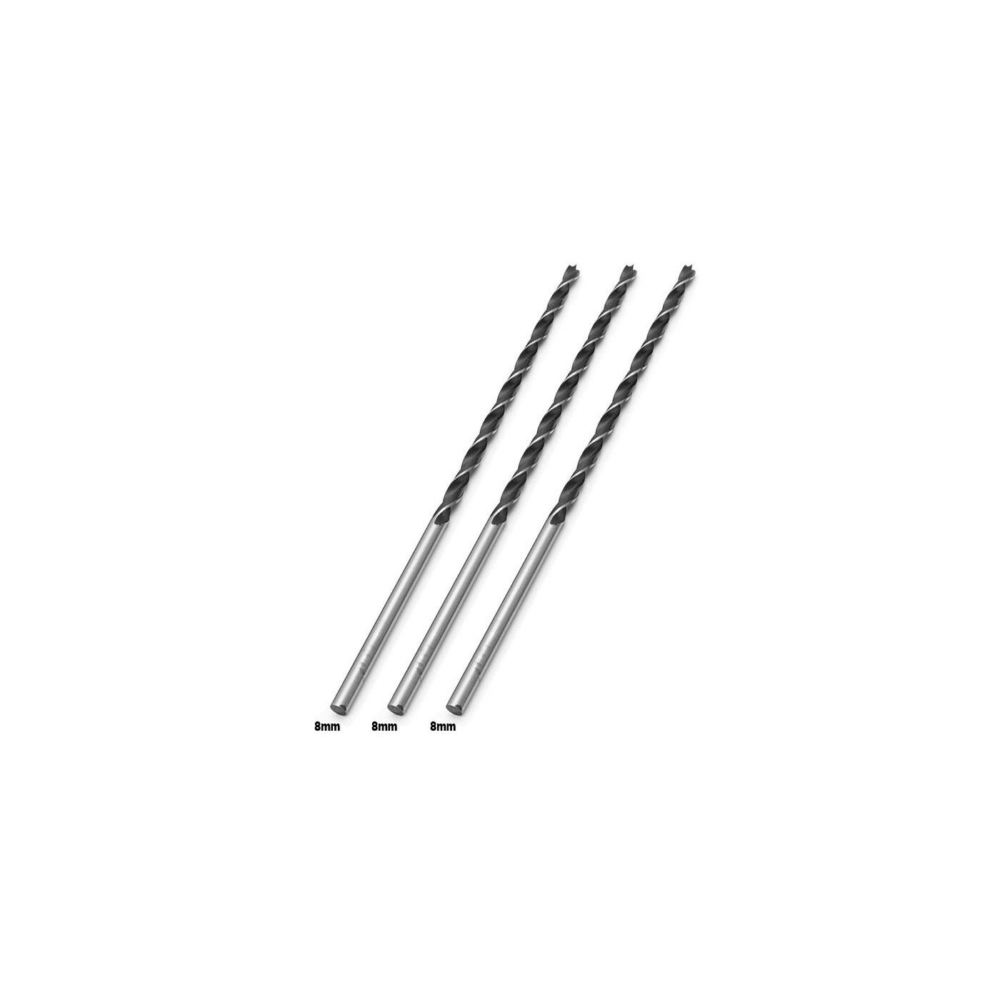 Set of 3 extra long wood drill bits (8x300 mm)