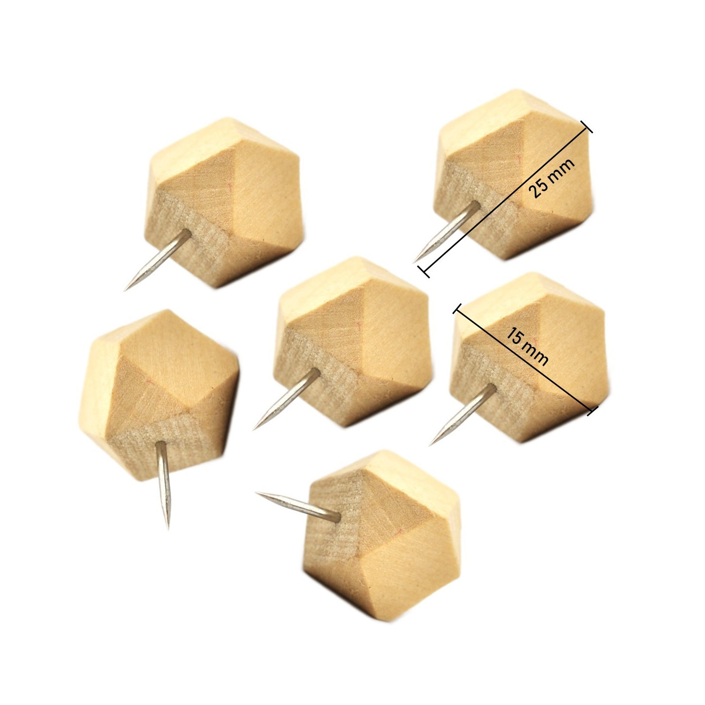 Ensemble de 28 punaises polygones en bois dans des boîtes