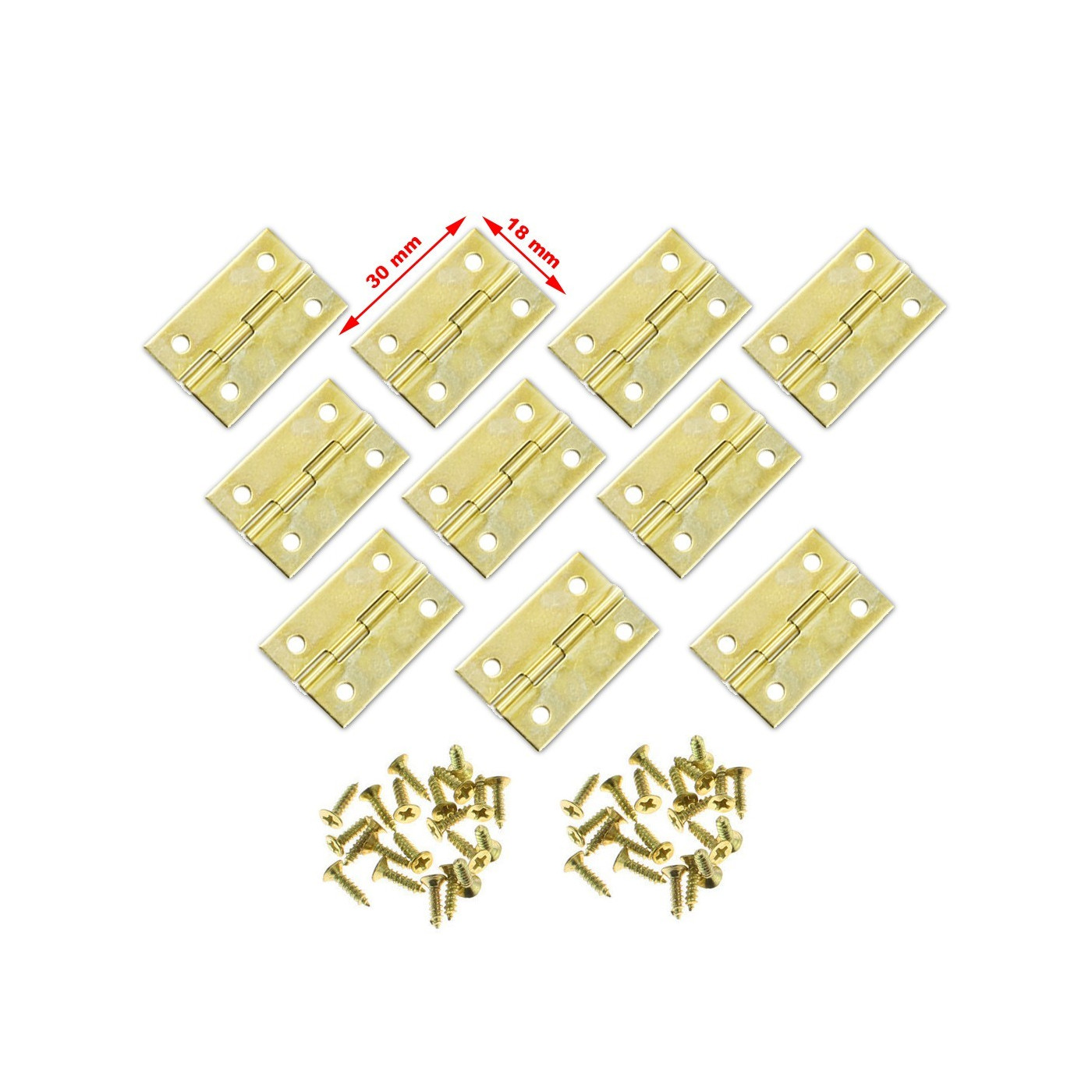 Set of 30 pieces small brass hinges (30x18 mm)