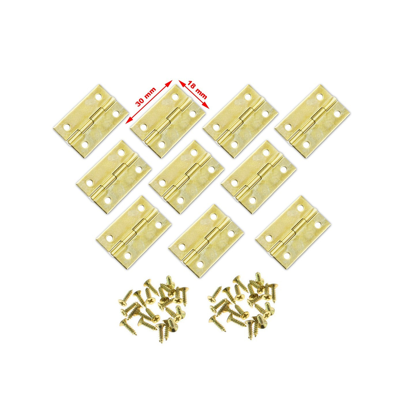 Set mit 10 kleinen Messingscharnieren, 30x18mm Set mit 10 kleinen Messingscharnieren, 30x18mm