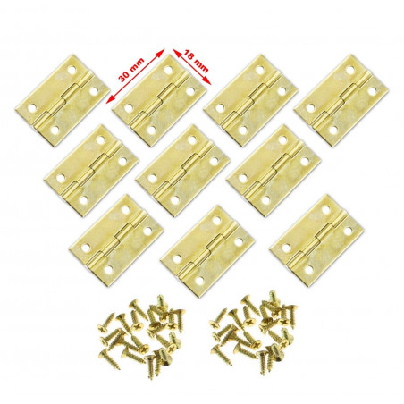 Set of 30 pieces small brass hinges (30x18 mm)