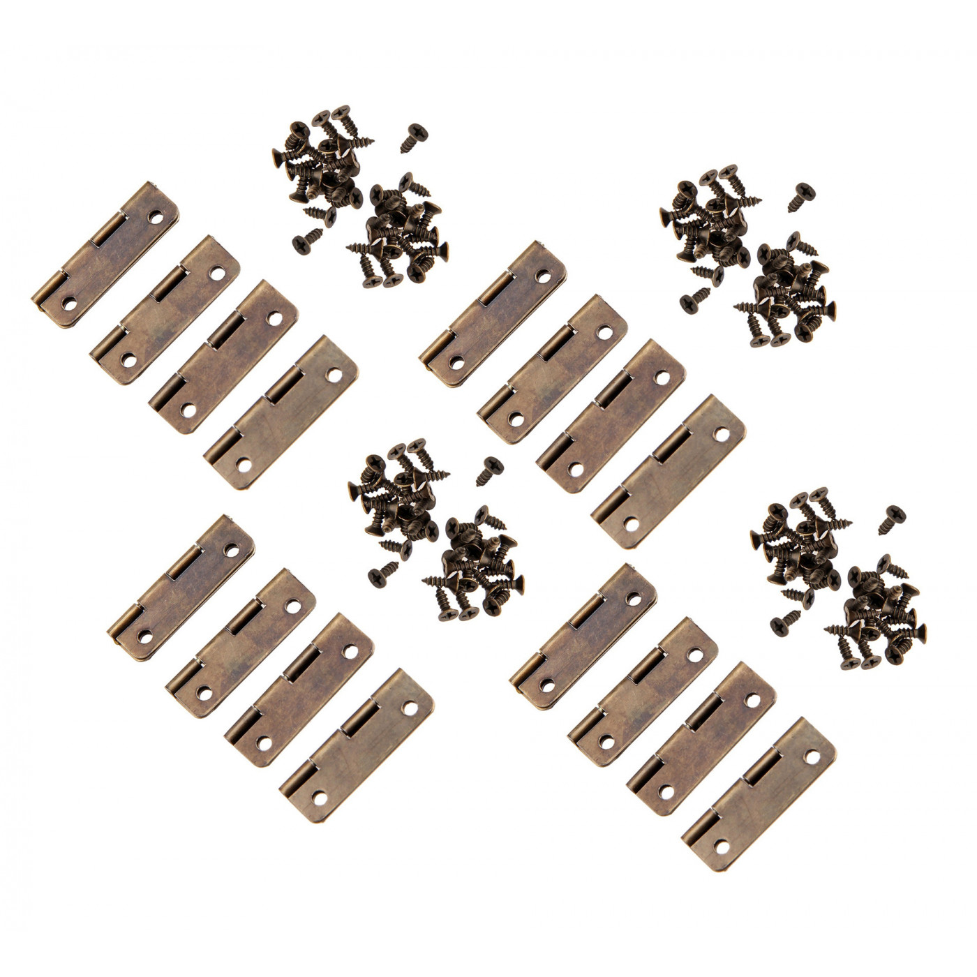 Set van 16 kleine bronskleurige scharniertjes, 30x17 mm