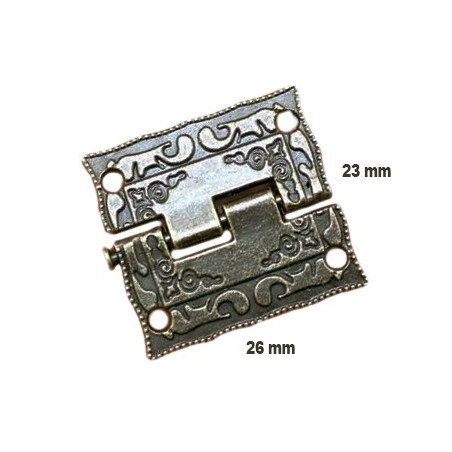 Set von 6 mini antike Scharnieren (26x23 mm) Set von 6 mini antike Scharnieren (26x23 mm)