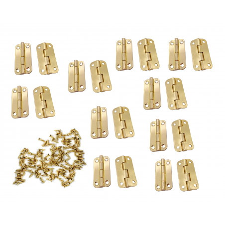 Set of 20 sturdy metal hinges for box (18x35 mm, gold color)