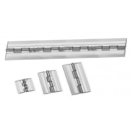 Set of 20 plastic hinges, transparent, 65x42 mm