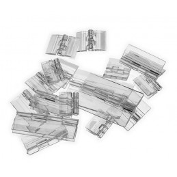 Set of 20 plastic hinges, transparent, 65x42 mm