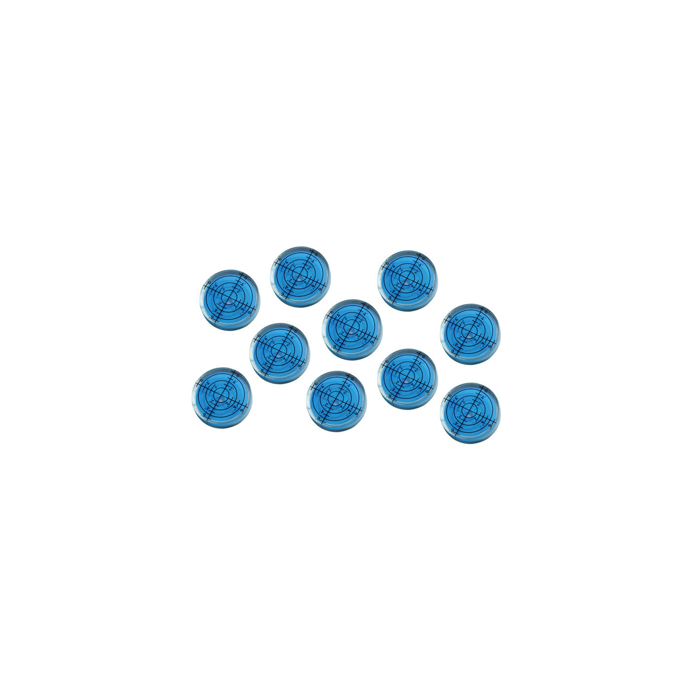 Sæt med 10 hætteglas med bobleniveau (32x7 mm, blå)