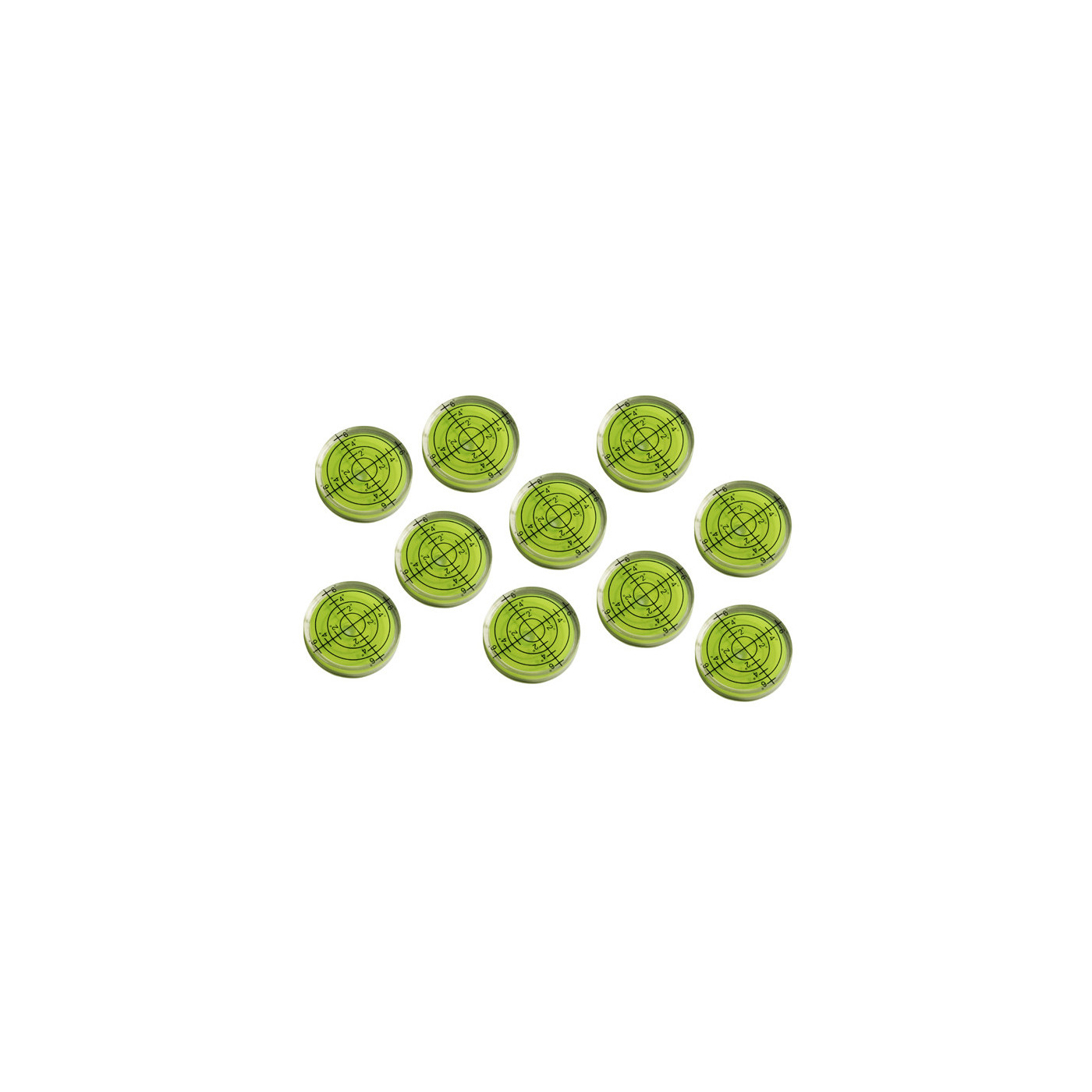 Set of 10 bubble level vials (32x7 mm, green)