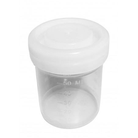 Set van 50 plastic potjes (60 ml) met witte schroefdoppen