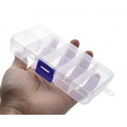 Zestaw 10 plastikowych pudełek asortymentowych (13x7x2,3 cm)